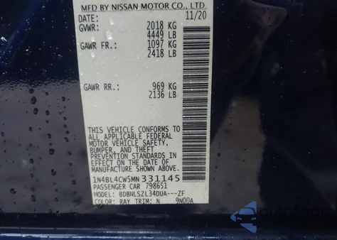 2021 Nissan Altima Sr Intelligent Awd from USA, damaged, VIN 1N4BL4CW5MN331145